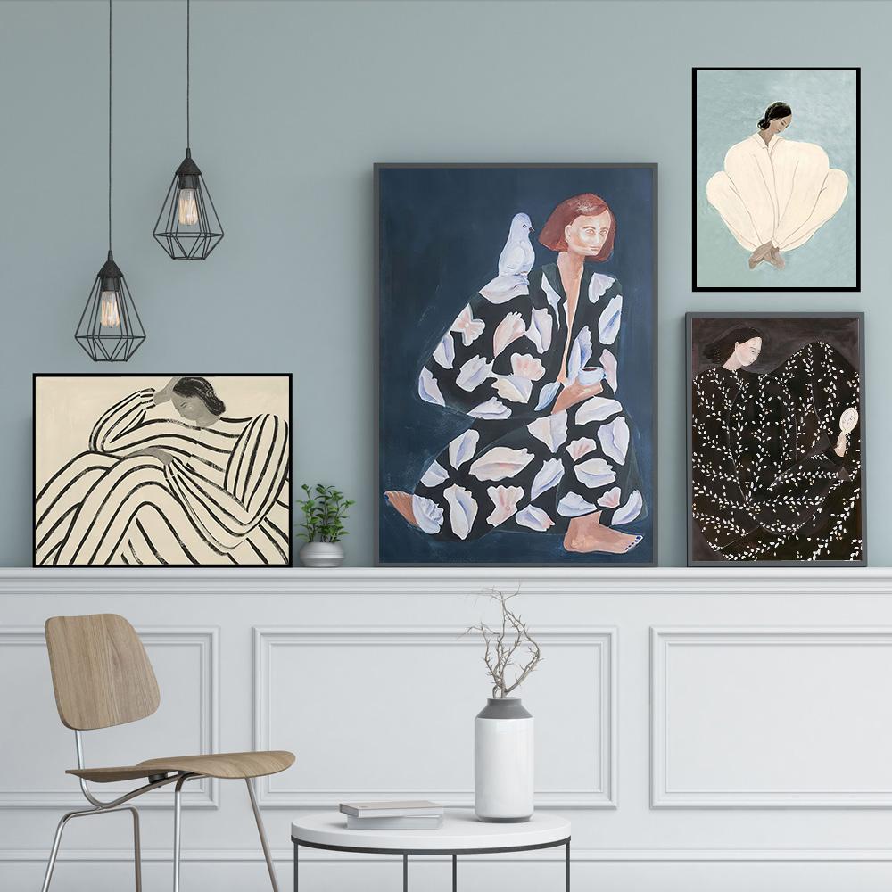 Affiche abstraite de fille de courbe de géométrie de ligne, art mural moderne, peinture sur toile, affiches et impressions, images murales pour la décoration du salon