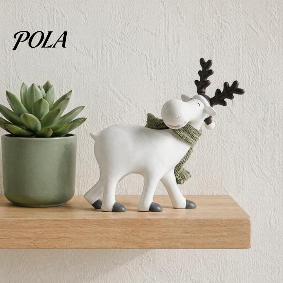 Modern Home Tabletop Accents Nordic Minimalist Resin Reindeer Figurine with Knitted Scarf, Cute Healing Deer Statue, Matte White Whimsical Animal