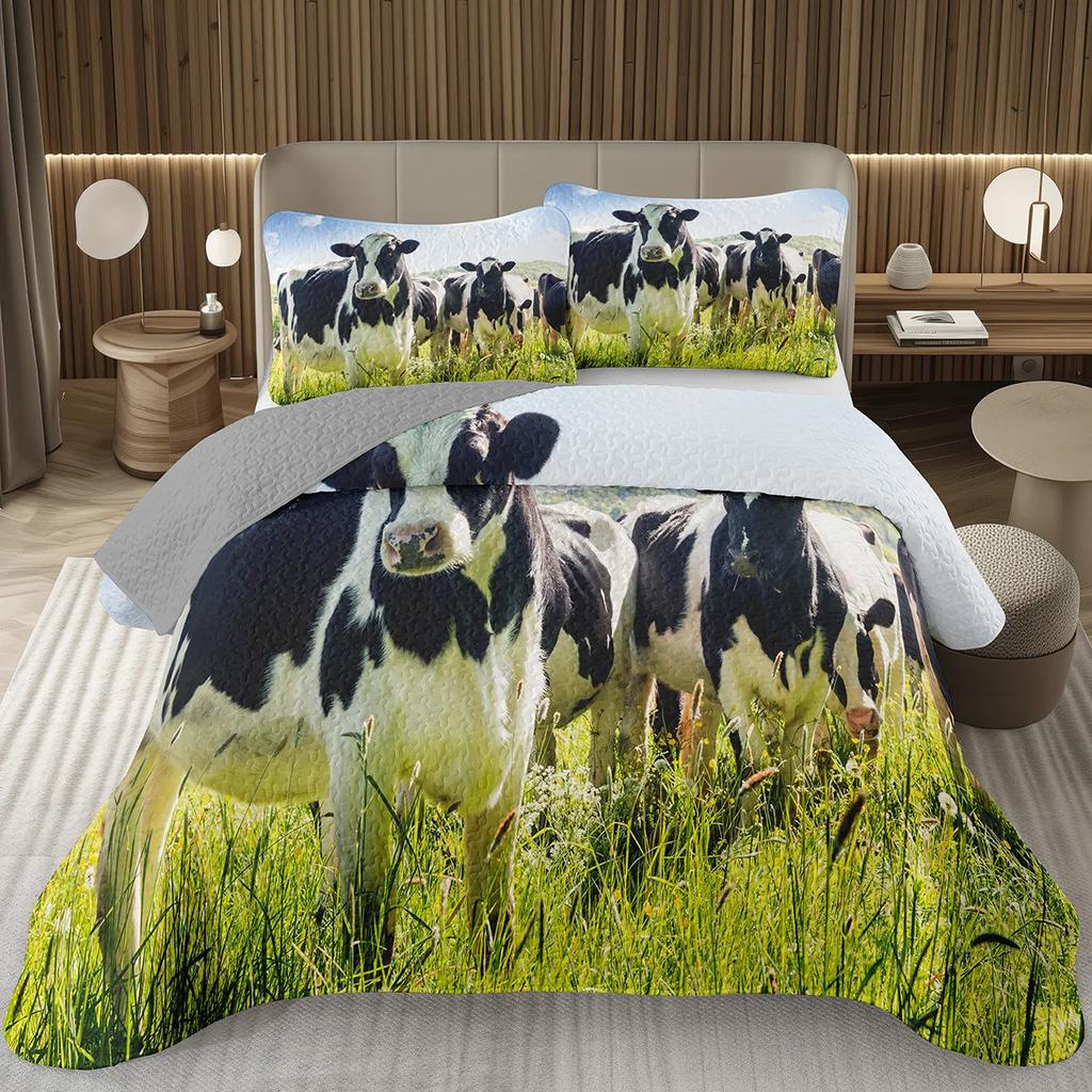 Cute Milk Cow Bedspread Set Twin Queen King Size Farm Animal Print Quilt Set Farmhouse Coverlet Set For Boys Teen Bedroom Decor