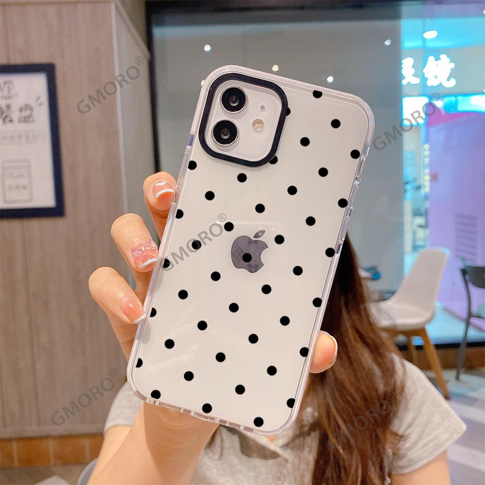Amazon hot-selling black and white polka dot mobile phone case iPhone17 Japanese Korean style Apple 16promax transparent protective case