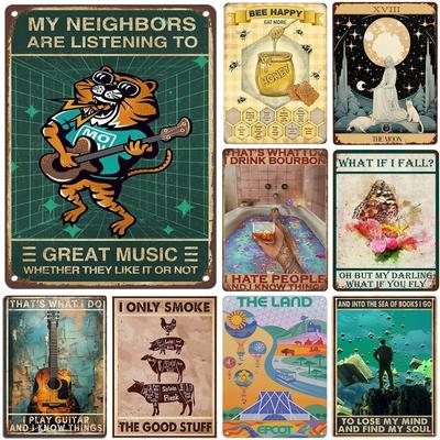 Vintage Metal Tin Signs My Neighbors Are Listing To Great Music Wall Decor for Home Bars Garage Cafe Clubs Retro Posters Plaque