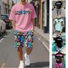 Cartoon-Print Sommer Freizeit Herrenanzug Urban Fashion Street Kurzarm-Top und Shorts Lässig Leicht Atmungsaktiv T-Shirt Set