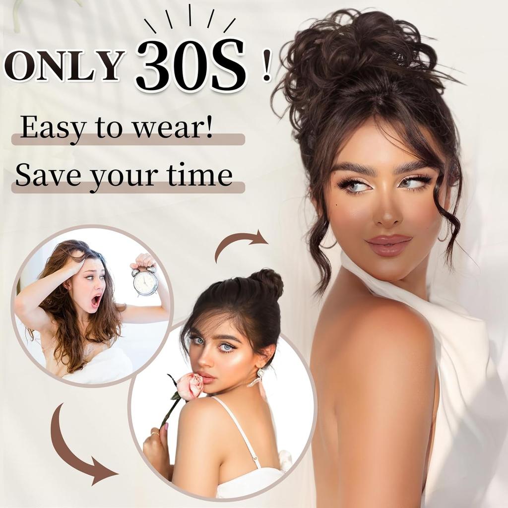 Tousled Updo Messy Bun Ponytail With Elastic Rubber Band Synthetic Scrunchies Hairpieces for Women