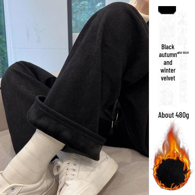 Women's 2024 Winter Plus Velvet Corduroy Wide-Leg Pants - Lambskin Lined Casual Straight Trousers