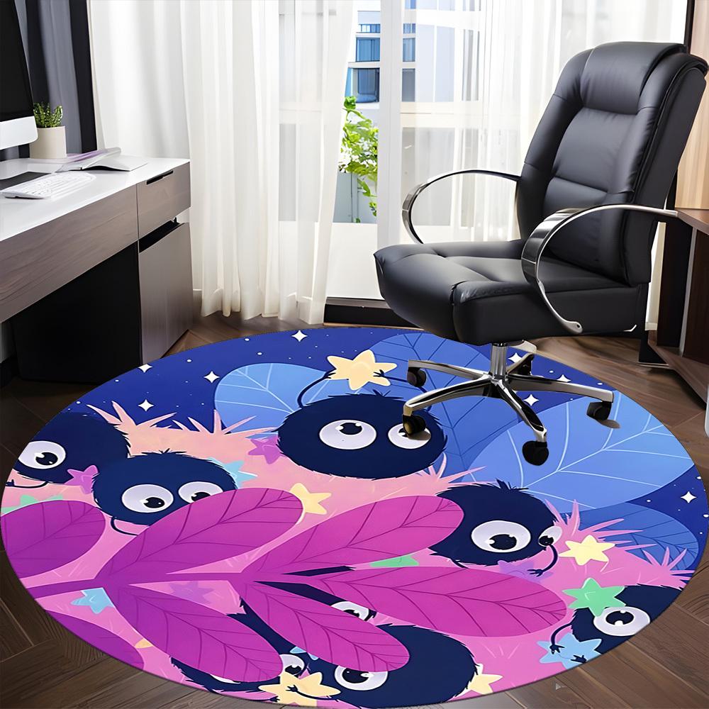 1pc Soot Sprites Office Round Area Rug,  Mat Suitable For Office, Under Office Chairs Bedroom Living Room Home Decor, Room Deco
