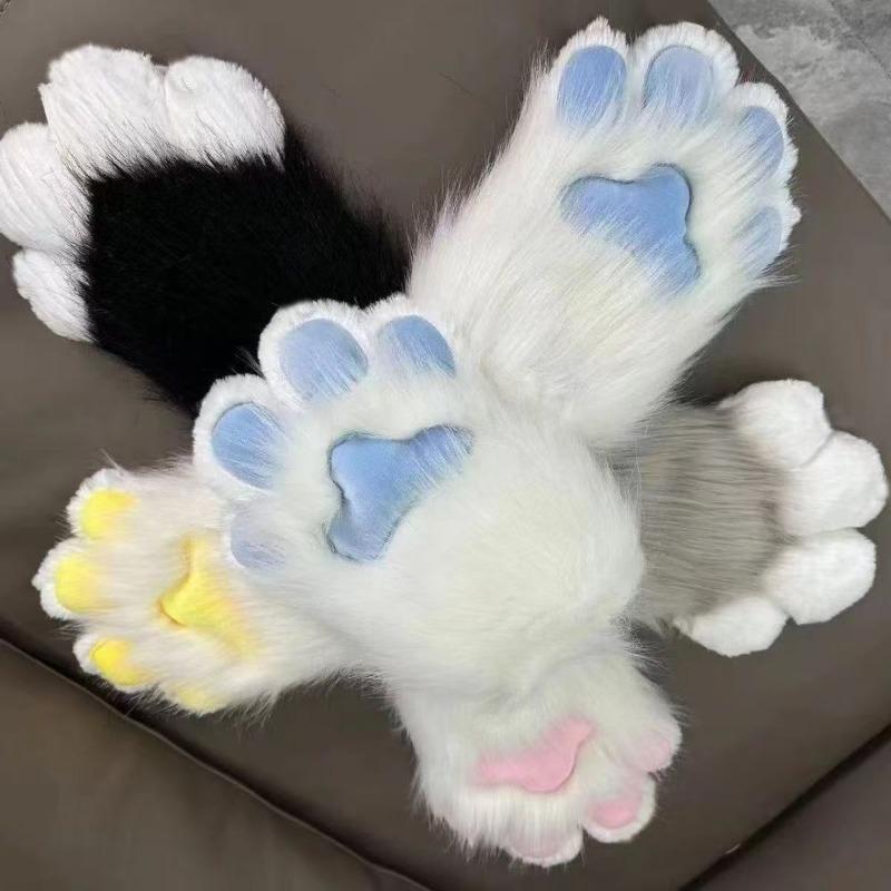Kig animal scratch squeaky nail free furry animal paw gloves cos cat paw cute plush prop accessories