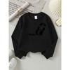 European Sizes Music Headphones Art Girls' Crew Neck Fashion Sweatshirt, Western Top, Children's Long Sleeved Casual Tee