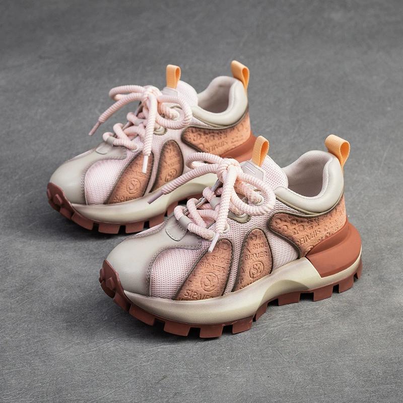 

Fashion GKTINOO 2025 Autumn New Breathable Mesh Mixed Colors Sneakers Genuine Leather Lace-up Casual Women s Shoes 250