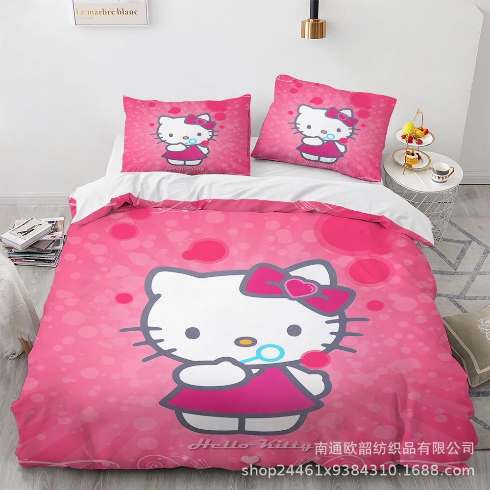 Sanrio Hello Kitty Bedding Sets Comforter Quilt Bed Cover Duvet Cover Pillow Case 2-3 Pieces Sets Bedroom Decor Home Supplies