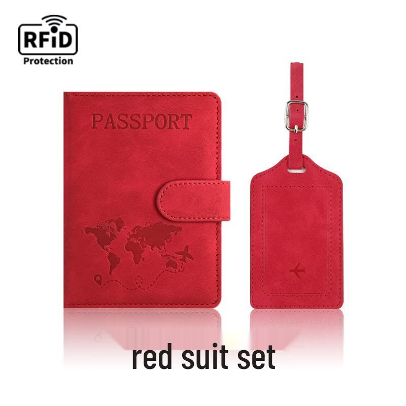 Farbwechselnder PU-Leder-Reiseausweishalter & Gepäckanhänger-Set mit RFID-Schutz