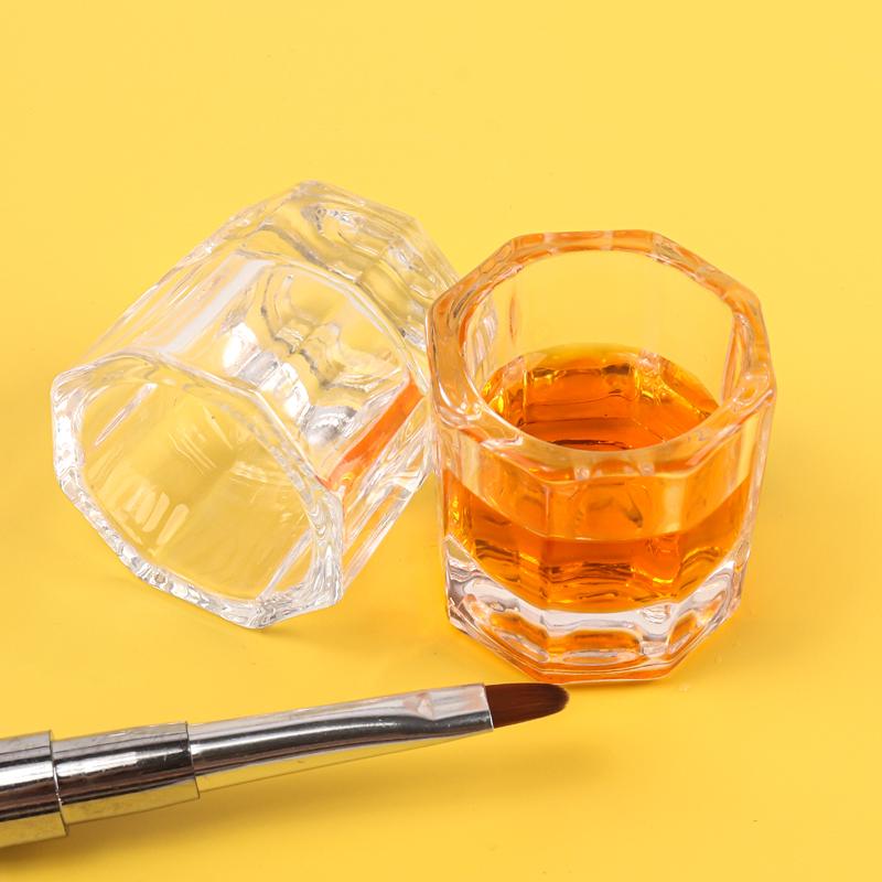 1pcs Crystal Glass Liquid Ink Holder Nail Art Cup Small Octagonal Powder Pigment Nail Brush Cleaning Bowl Cups Toning Makup Tool