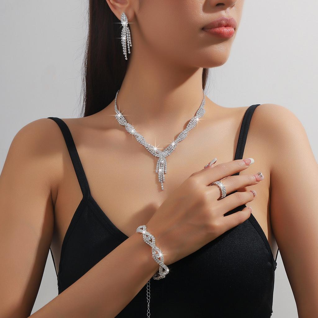 Women's Fashion Copper Claw Chain Hollow Tassel Necklace Earrings Bracelet Ring Jewelry Set Wedding Banquet Party Holiday Gift