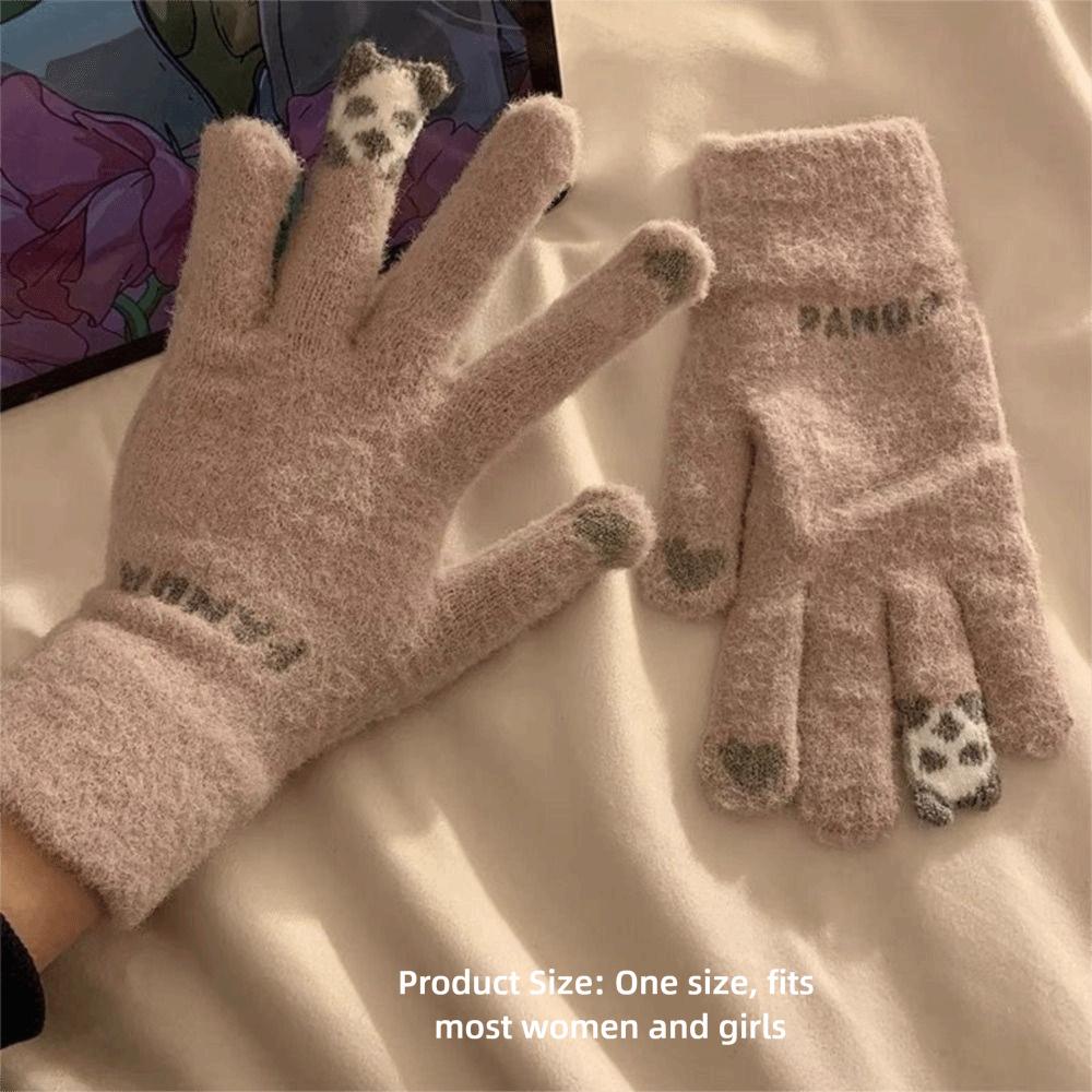 Knit Fabric Crystal Fleece Knitted Gloves One Size Thick Warm Gloves For Students