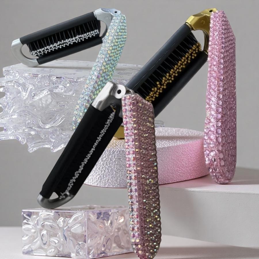 Dualuse Comb Rhinestone Portable Mirror For Women