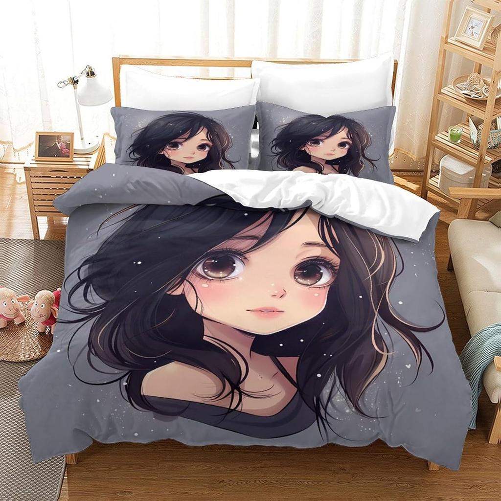 Anime Girl Eyes Comforter Cover 135x200cm With 1 Pillowcase 3D Print Cartoon Cute Quilt Cover For Teens Adults