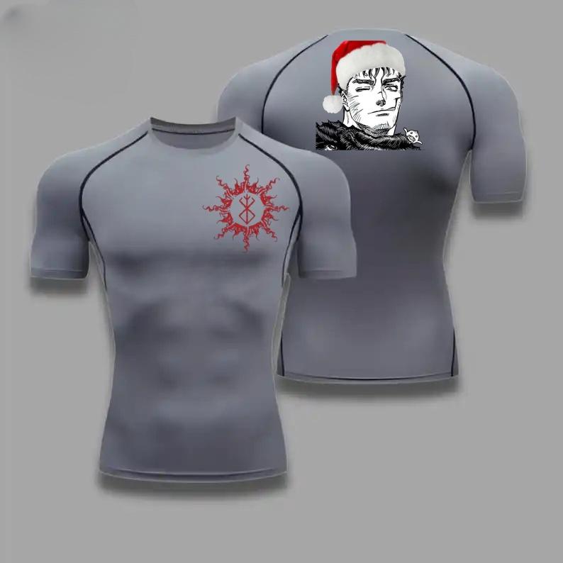 Guts Santa Hat Graphic Compression Shirts Men Gym Workout Running Tshirt Summer Athletic Quick Tees Tops Short Sleeve Rash Guard