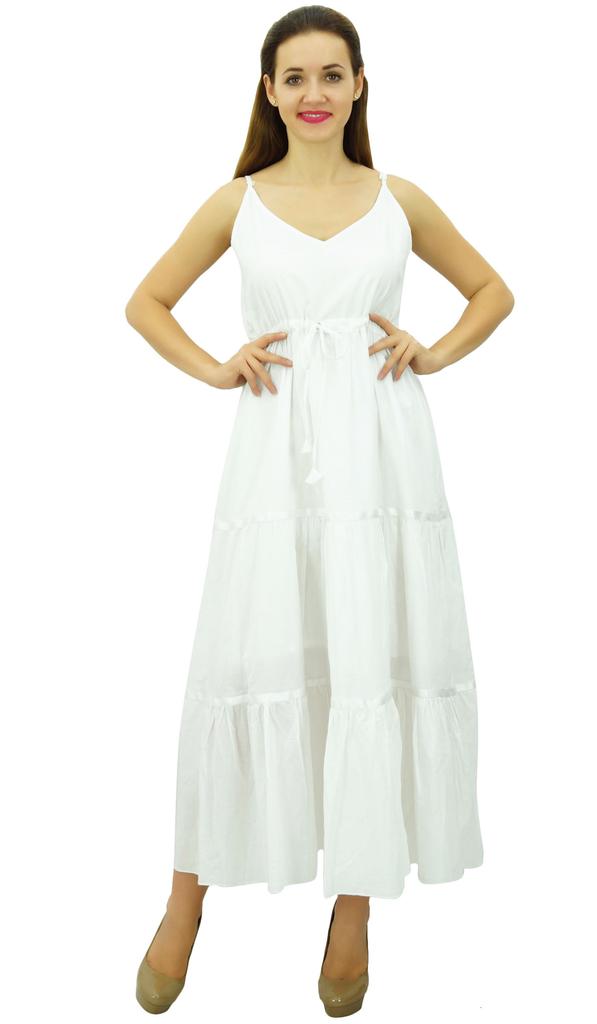 Bimba Women's Sundress Long Maxi Drawstring Waist Spaghetti Strap Dresses
