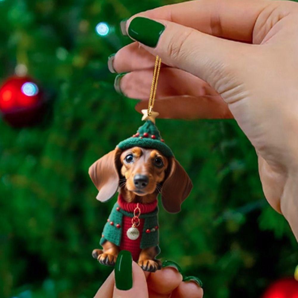 2D Christmas Tree Pendant Cute Dog Car Hanging Interior Christmas Ornaments  Home