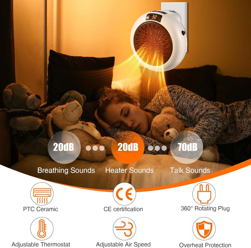 2025 NewSmall Space Heater, Portable Electric Heater, with Adjustable Thermostat and Timer, Overheat Protection, and LED Display