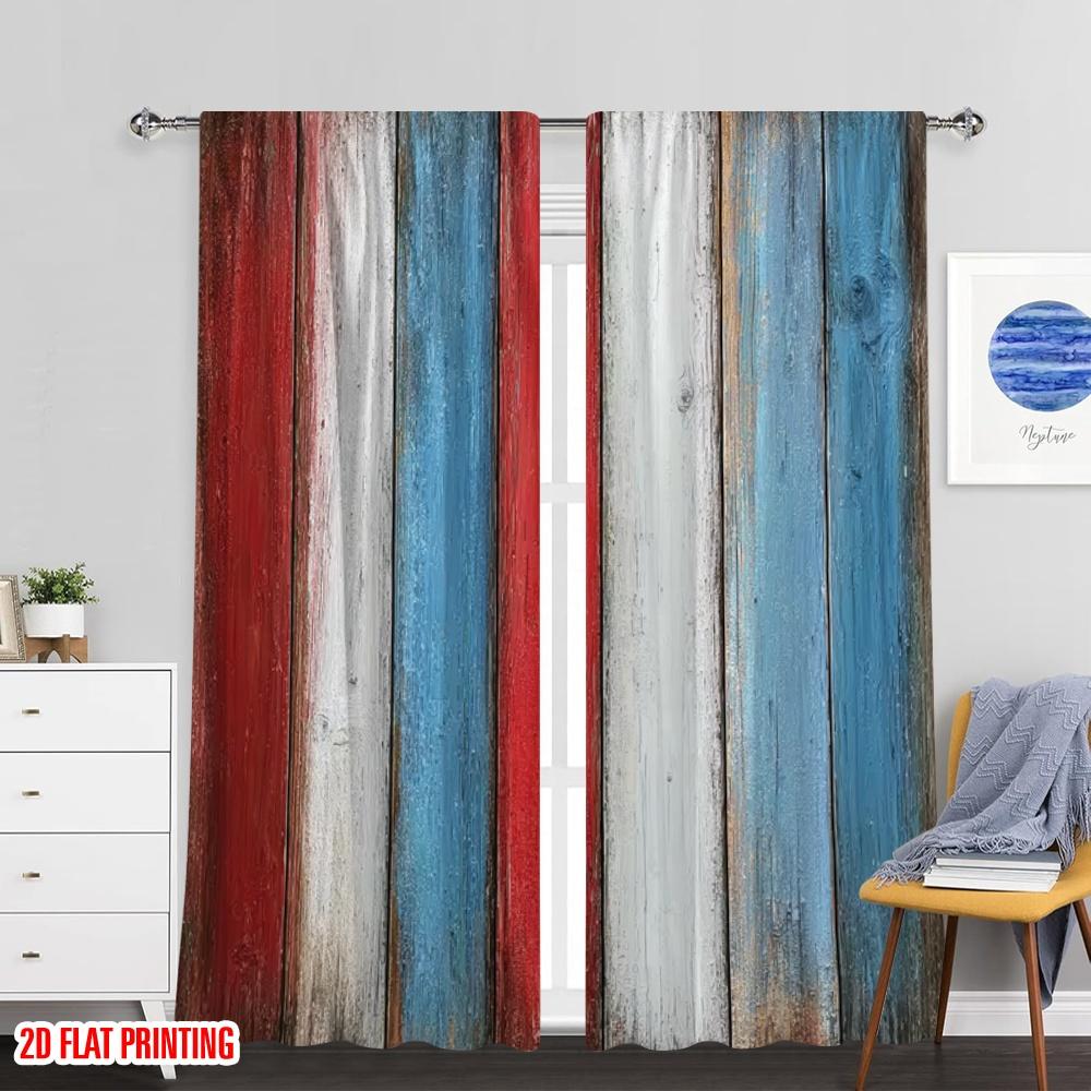 Set Of 2 Rustic Flat Printing Window Drapes French Flag Wood Wall Digital Printed Polyester Festive Holiday Booths Curtain