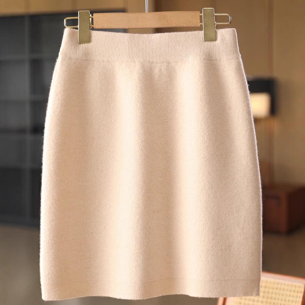Women's High Waist Pure Wool Cashmere Knitted Skirt - Sexy, Slim Fit for Autumn/Winter