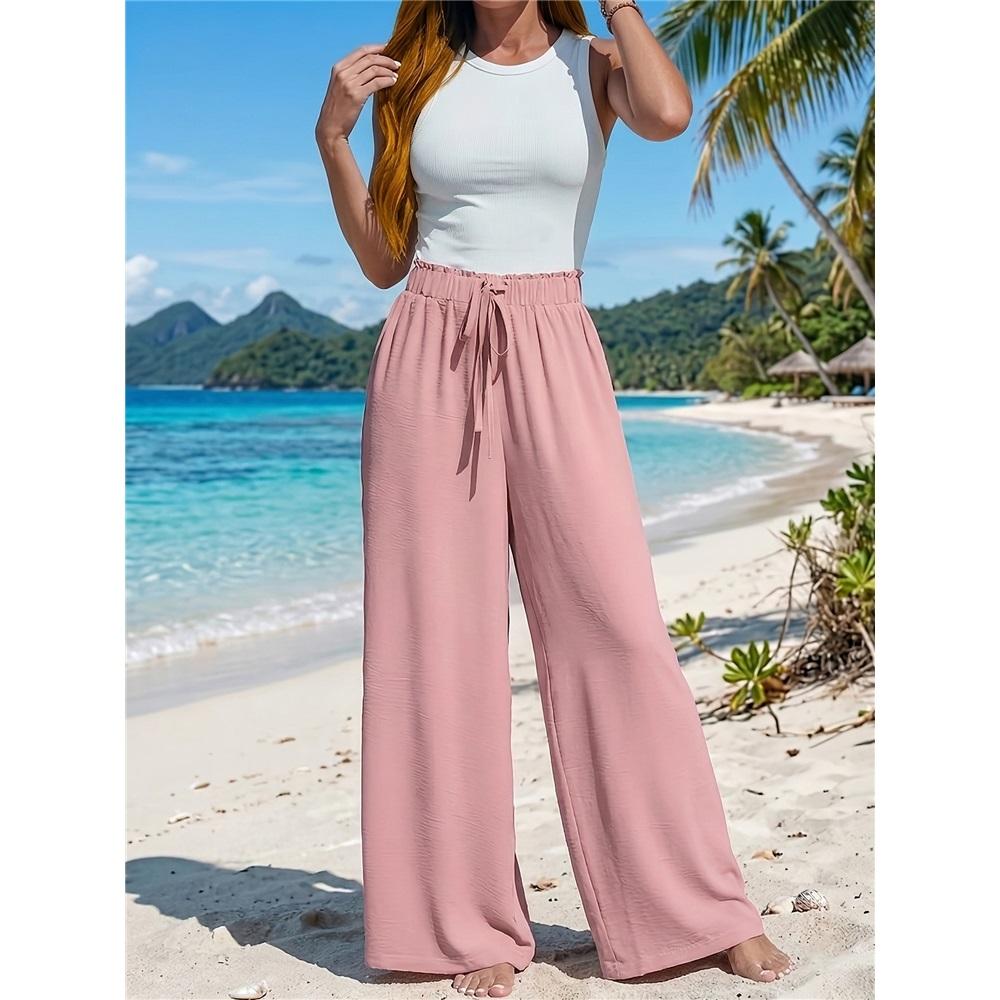 European And American Clothing Wide Leg Pants Casual Style Comfortable Solid Color Women's Trousers