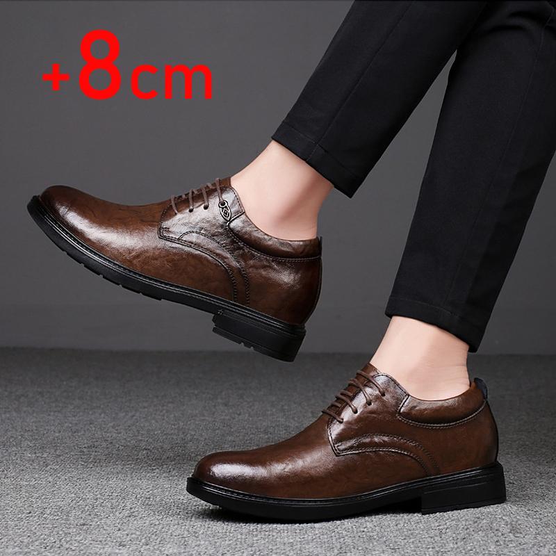 Men's height-increasing leather shoes 6/8 cm high heels business party wedding shoes comfortable formal casual shoes