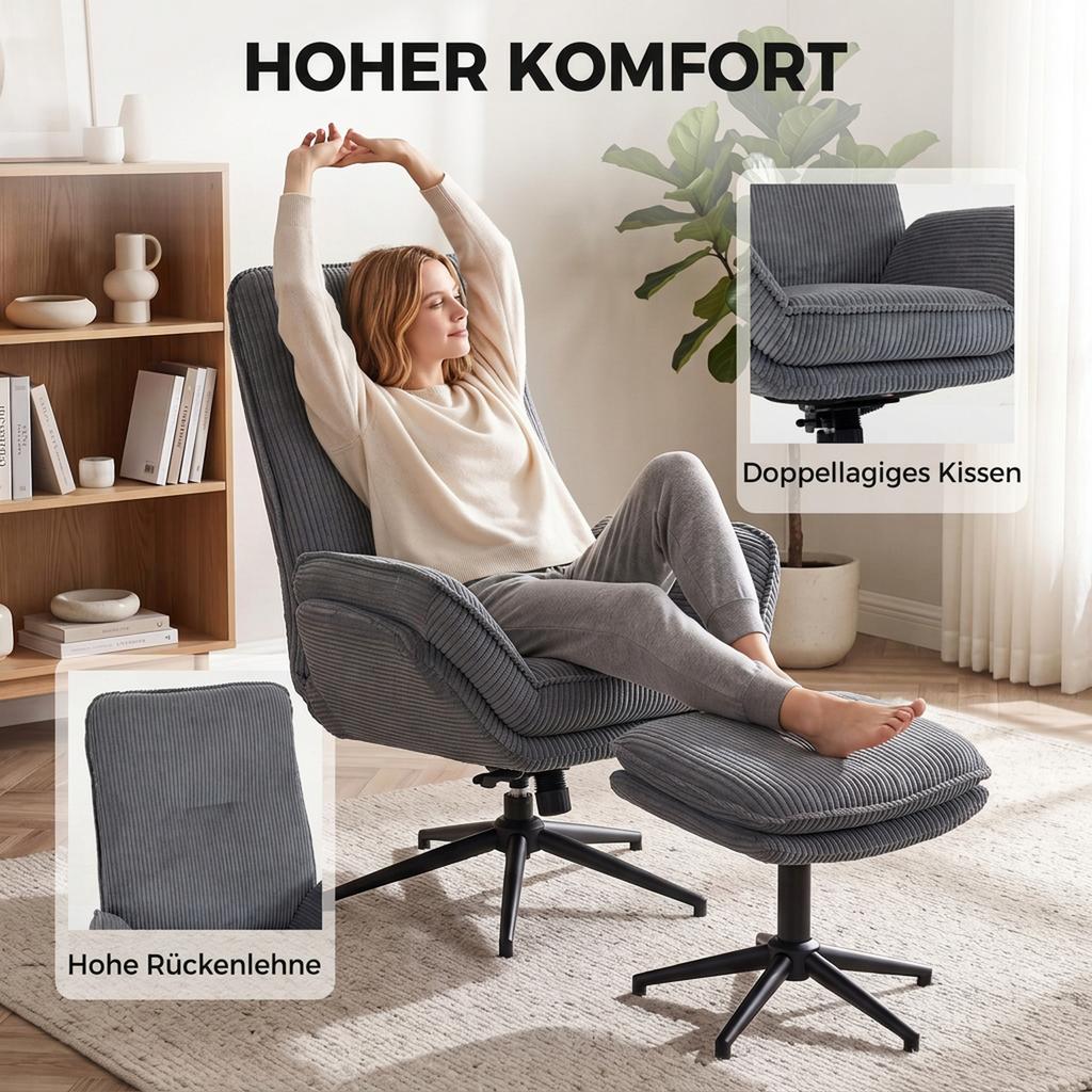 Relax Armchair With 130 Degree Reclining Function TV Armchair With Ottoman And Steel Frame Gray