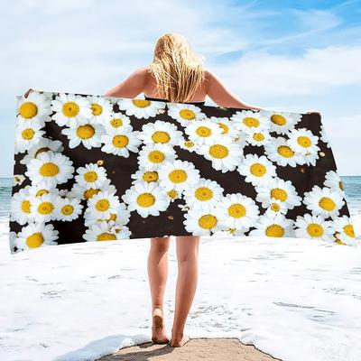 Toalla de Playa Extra Grande, Toalla de Baño Blanca con Margaritas para Mujeres Hombres, Toalla de Baño Súper Suave Absorbente de Agua Sin Arena para Viajar