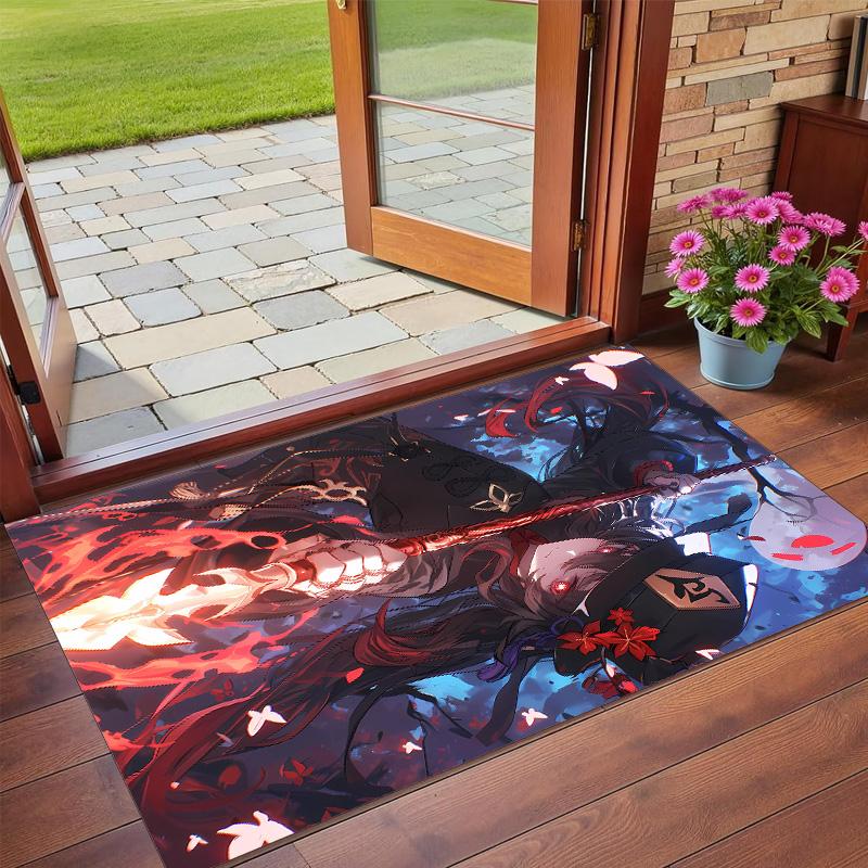 Anti‑Slip Crystal Velvet Floor Rug, Genshin Impact Design Carpet for Indoor Living Bedroom Home Decoration