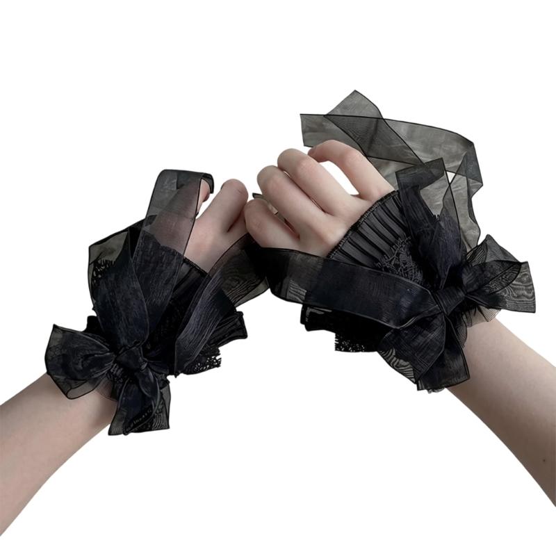 2PCS Elegant Lace Hand Sleeve Japanese Korean Style Wrist Cuffs For Cosplay And Photoshoot Comfortable Elastic Design