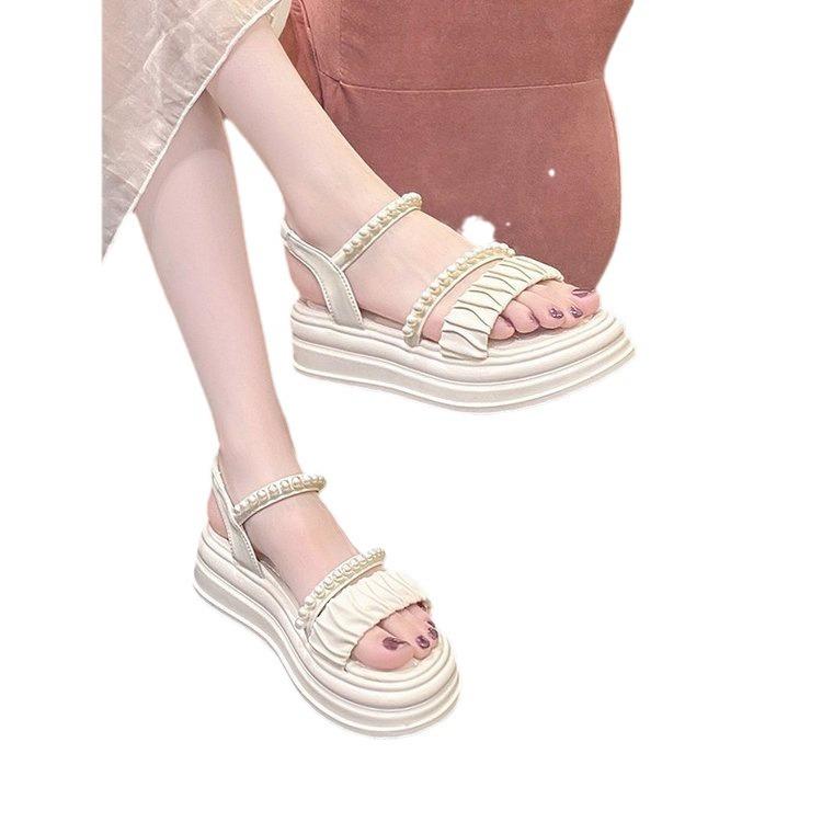 Platform Sandals Summer Fairy Wind Pearl Fashion Casual One Word Roman Beach Women's Shoes