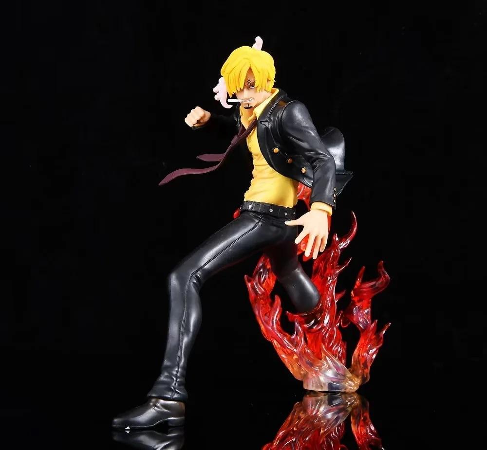 Anime One Piece 19cm Black Suit Flame legs Battle Sanji Action Figure Model Pvc Statue Toys Collection Decoration Gift