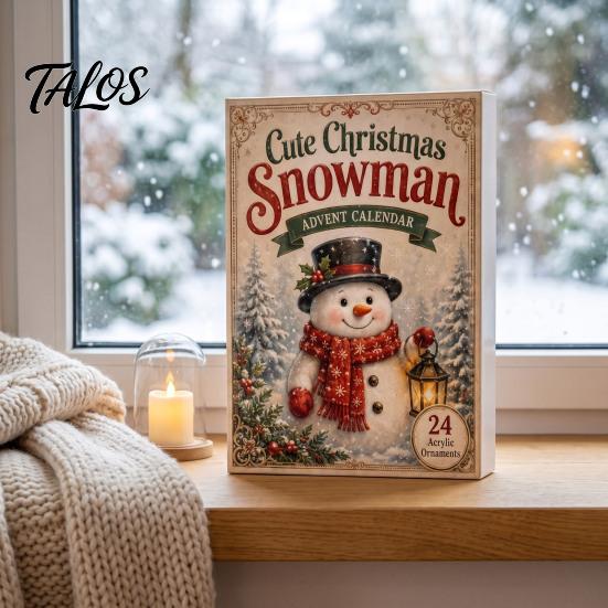 Christmas Party Favors Snowman Countdown Calendar, 24-Day Acrylic Ornament Set with Winter Collectible Holiday Toys Figures, Tree Hanging Decor, Gift