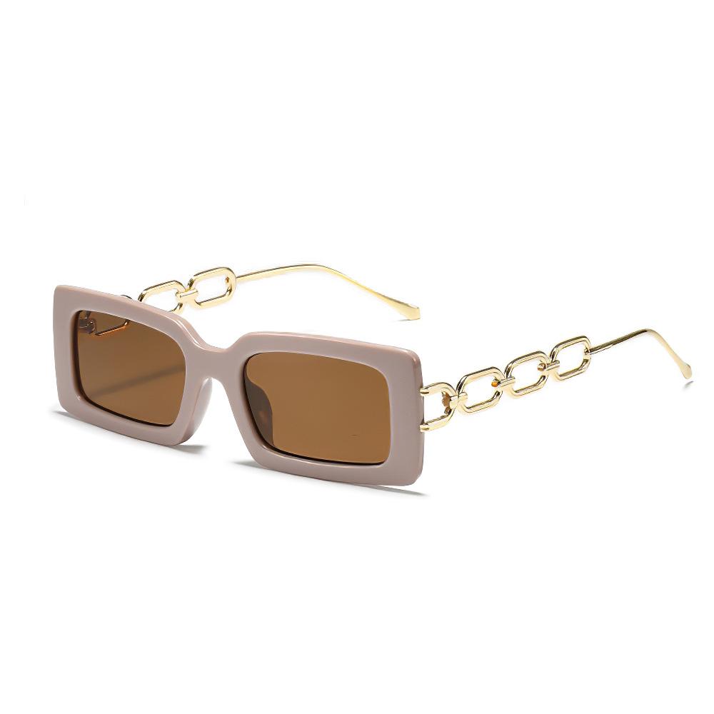 

Vintage Sunglasses for Women Fashionable Metal Chain Decoration Square Glasses Dark Lenses Modern Style Sunglasses Women