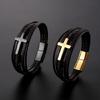 European American Stainless Steel Bracelet Men Crucifix Bracelet Leather Bangle