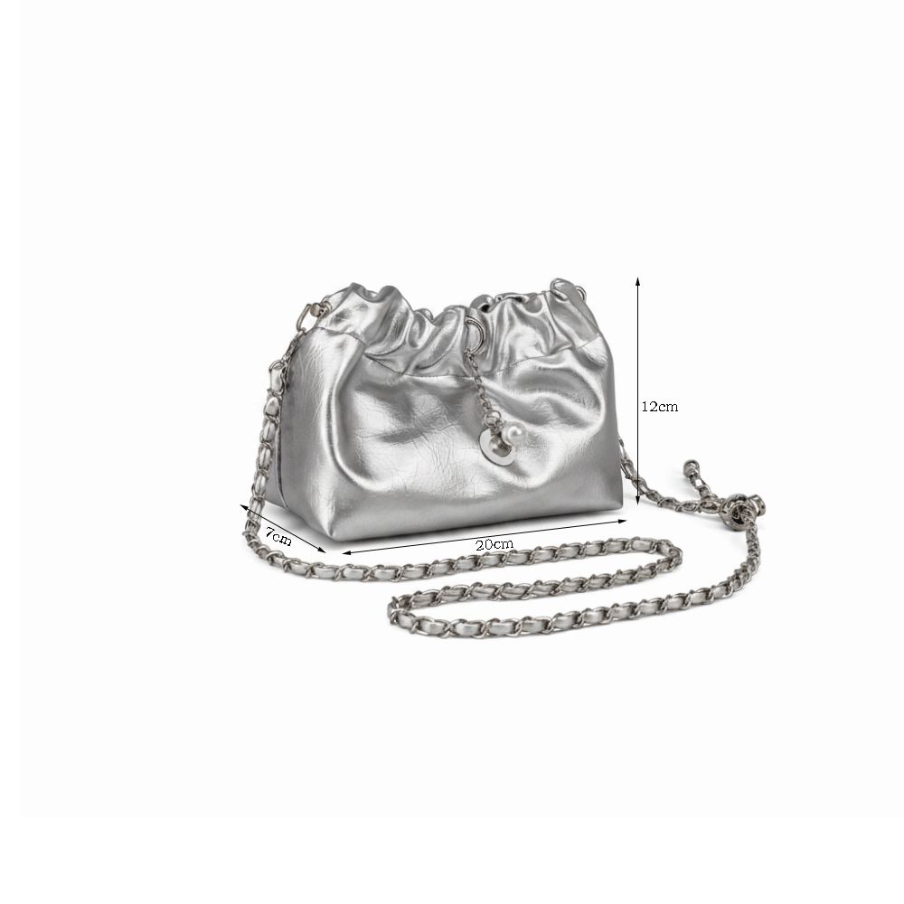 Vielseitige Leder Millennium Tasche mit Knitter-Design und Kettenriemen Umhängetasche Koreanischer Stil Umhängetasche für Damen