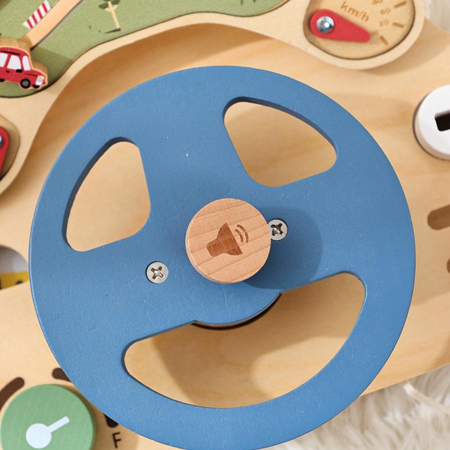 Montessori Busy Board Sensory Toys Wooden Steering Wheel Switch Control Board for Children Travel Activities Games Gifts Toy