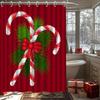 Festive Christmas Shower Curtain With Candy Cane And Pine Design Perfect For Holiday Bathroom Decor High-Quality Fabric Ensures