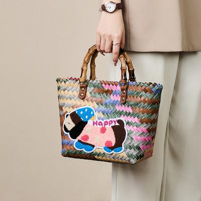 2025 New Dachshund Handwoven Bag Vegetable Basket Rattan Handbag Office Sundries Small Tote Picnic Bag