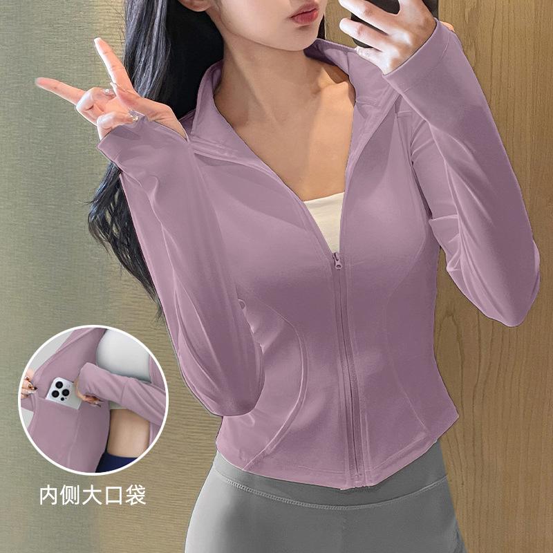Sunscreen clothes New sports running jacket Outdoor running fitness top Women's training casual stand-up collar yoga clothes