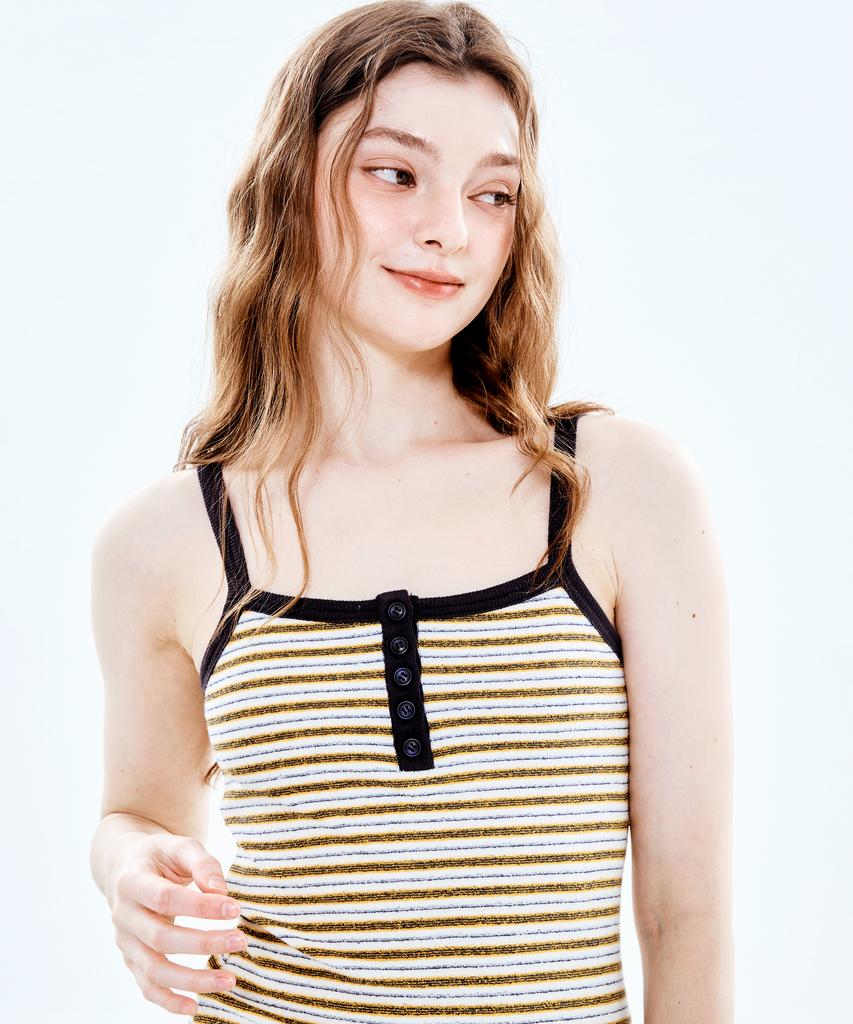 Soipeuyukaen Cotton Terry Stripe Button Sleeveless Top