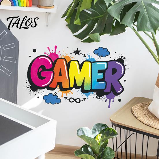 Adesivi Murali TALOS GAMER, Decalcomanie Autoadesive Senza Tracce, PVC Artistico Impermeabile, Adesivi Colorati Graffiti per Stanze E-Sports Camere da Letto Dormitori Decorazioni per Giochi