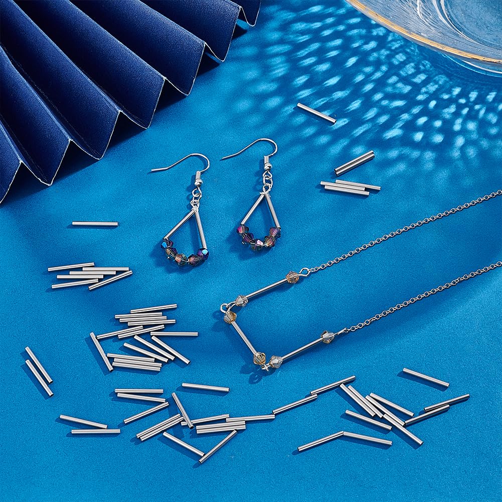Tarnish Resistant 304 Stainless Steel Tube Beads, Stainless Steel Color, 15x1.5mm, Hole: 1mm
