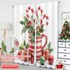 2pcs 2D Flat Printing Christmas Window Curtains Christmas Cup Candy Canes Holly Polyester Fabric Without Electricity Party &