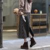 2024 Retro Plaid Fleece-Lined Wool Midi Skirt with High Waist & Back Slit