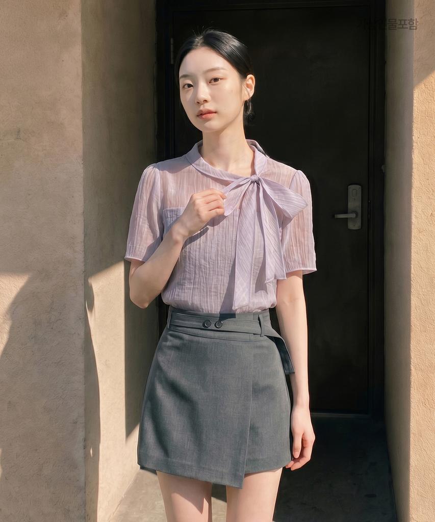 ROEM See-Through Ribbon Tie Blouse Rmblg26Rt5