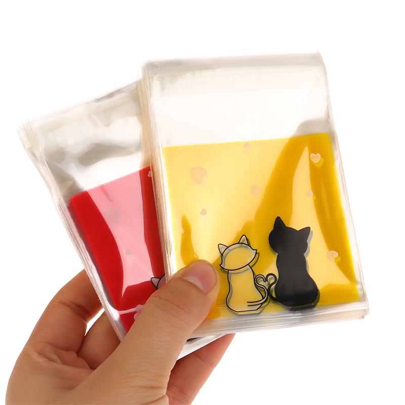 100 Stück Mini-Cartoon-Kekstüten zum Backen, Snacks, selbstklebende Tüten, Pärchen, Katzen, Kekse, Süßigkeiten, Schmuck, Geschenkverpackung, Plastiktüte