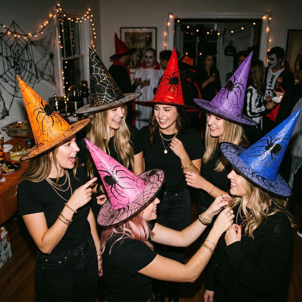 Black Halloween Witch Hat Velvet Halloween Black Cap Spider Wizard Cap Dress Up Headgear