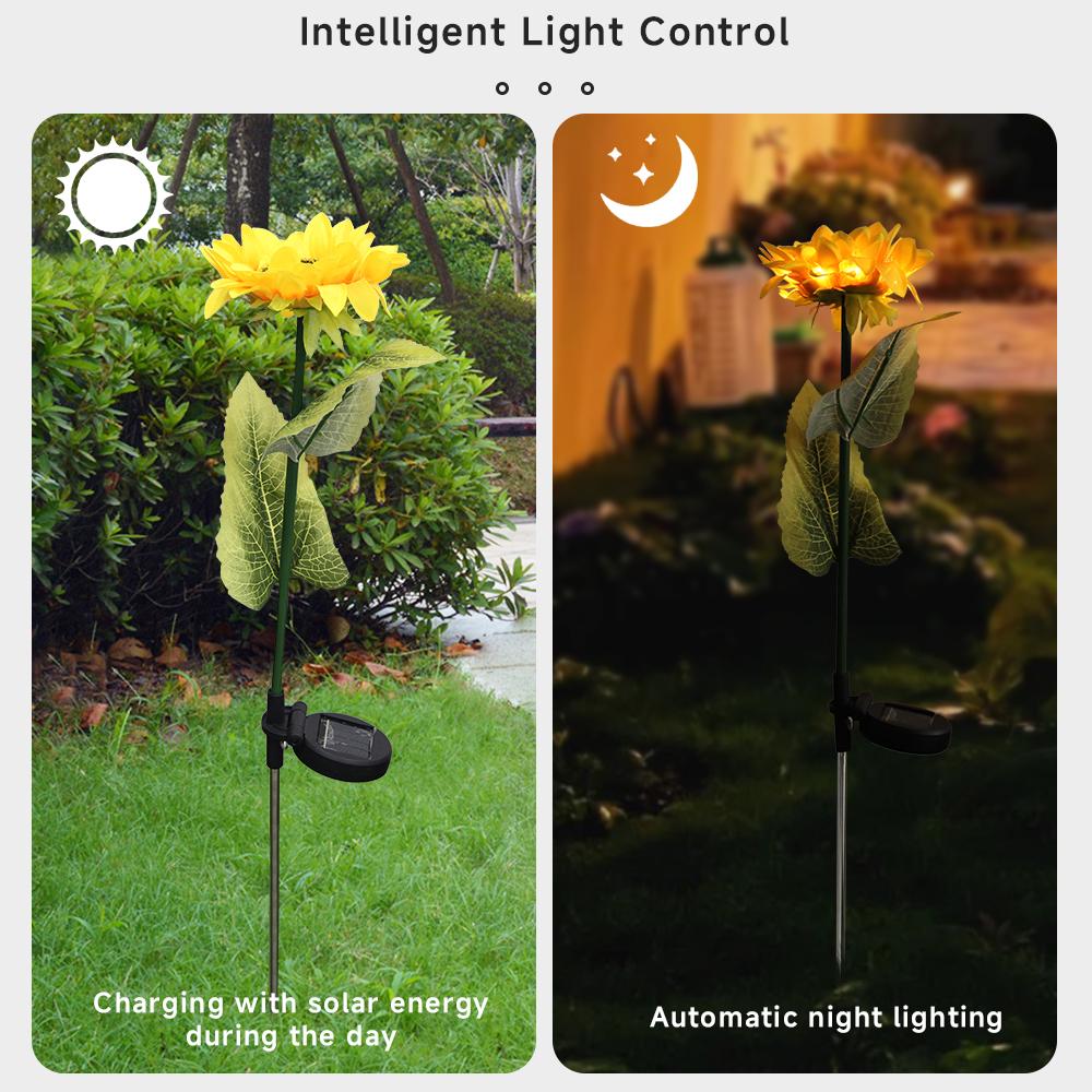 1 head Sunflower Lights Solar Flower Lights Outdoor Garden Lamps Waterproof Decorative Stake Lights for Landscape Yard Patio